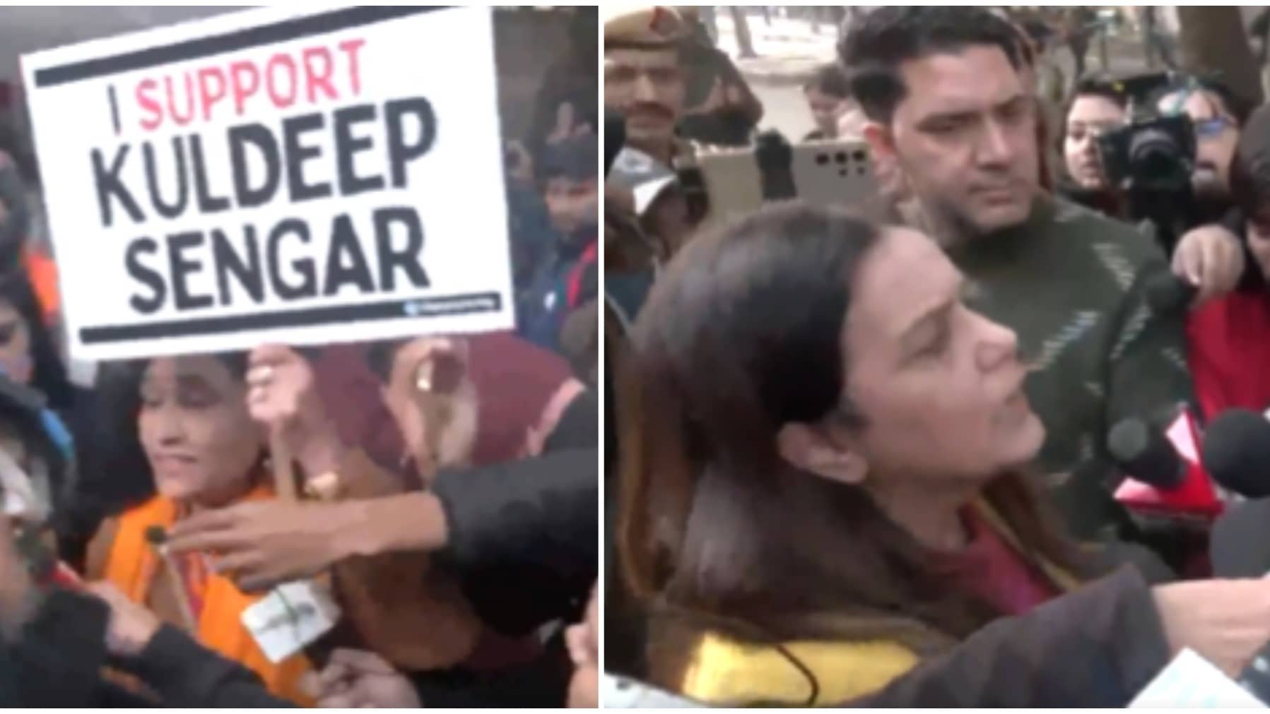 Unnao Rape Survivor's Supporters Chant 'Shame On You' During Clash With Group Holding 'I Support Sengar' Poster