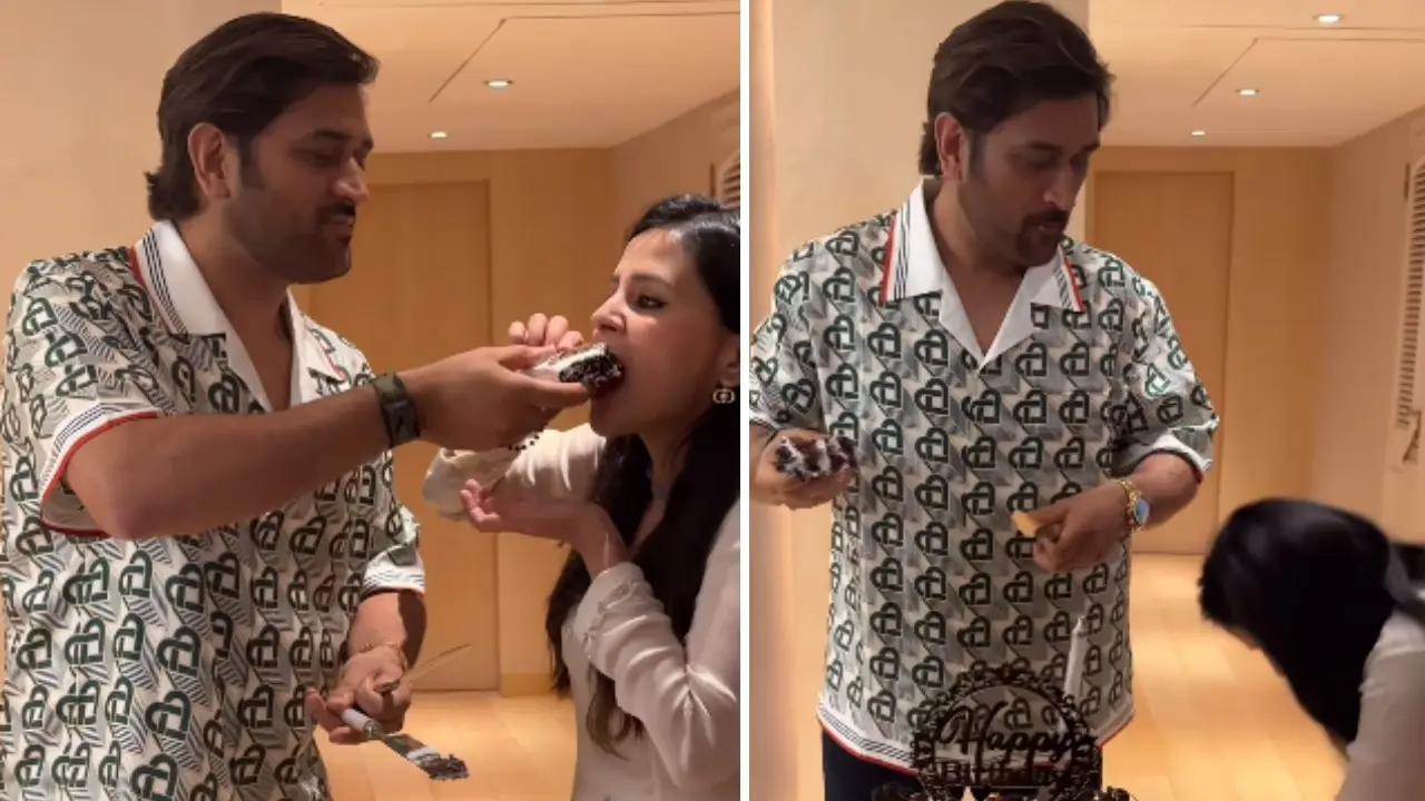 Sakshi Dhoni Touches MS Dhoni's Feet During His 43rd Birthday Celebration; Thala's Reaction Viral MS Dhoni celebrates birthday with wife Sakshi Dhoni
