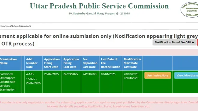 UPPSC PCS 2025: Registration Begins for ACF, RFO Posts at uppsc.up.nic