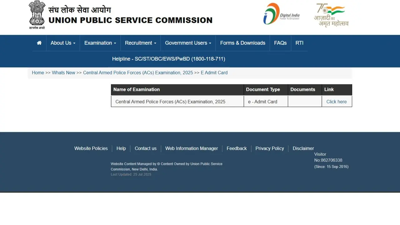 UPSC CAPF Admit Card 2025 Out