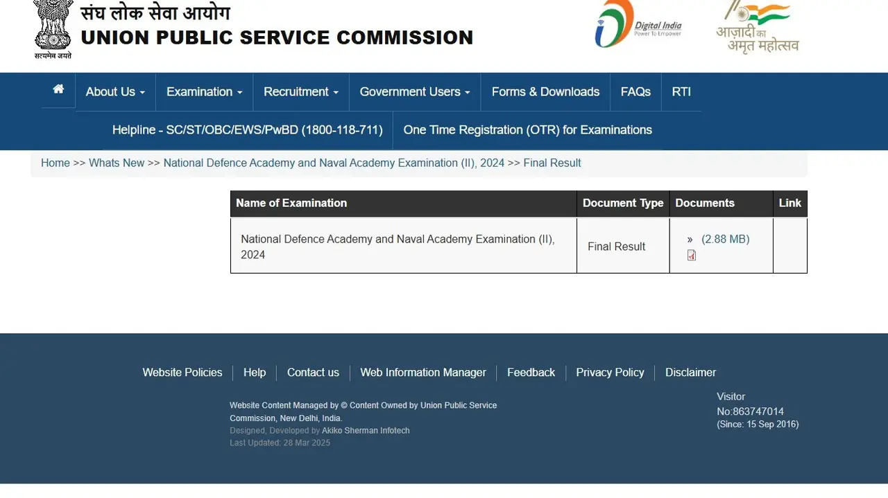 UPSC NDA, NA 2 Final Result 2024 Declared at upsc.gov.in, Direct Link Here UPSC NDA, NA 2 Final Result 2024 Declared