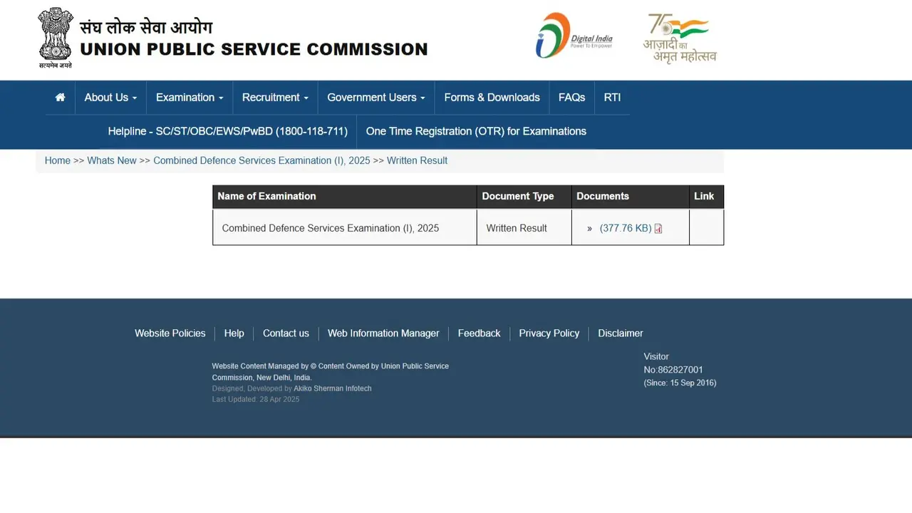 UPSC NDA Result 2025 OUT