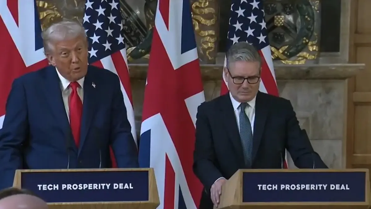 US President Donald Trump addressing a joint press conference along with UK Prime Minister Kier Starmer