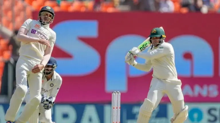 Usman Khawaja plays a pull shot during BGT 2024