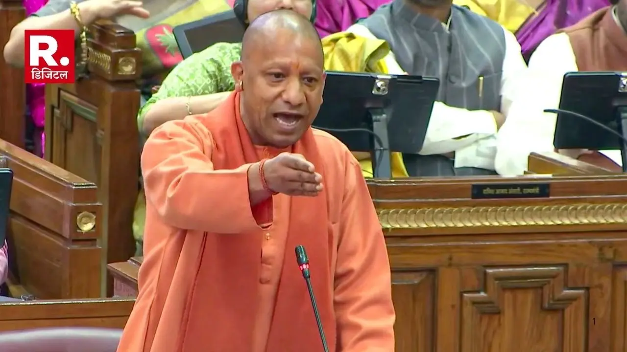 Uttar Pradesh Chief Minister Yogi Adityanath speaks in the House during the Budget session of UP Assembly