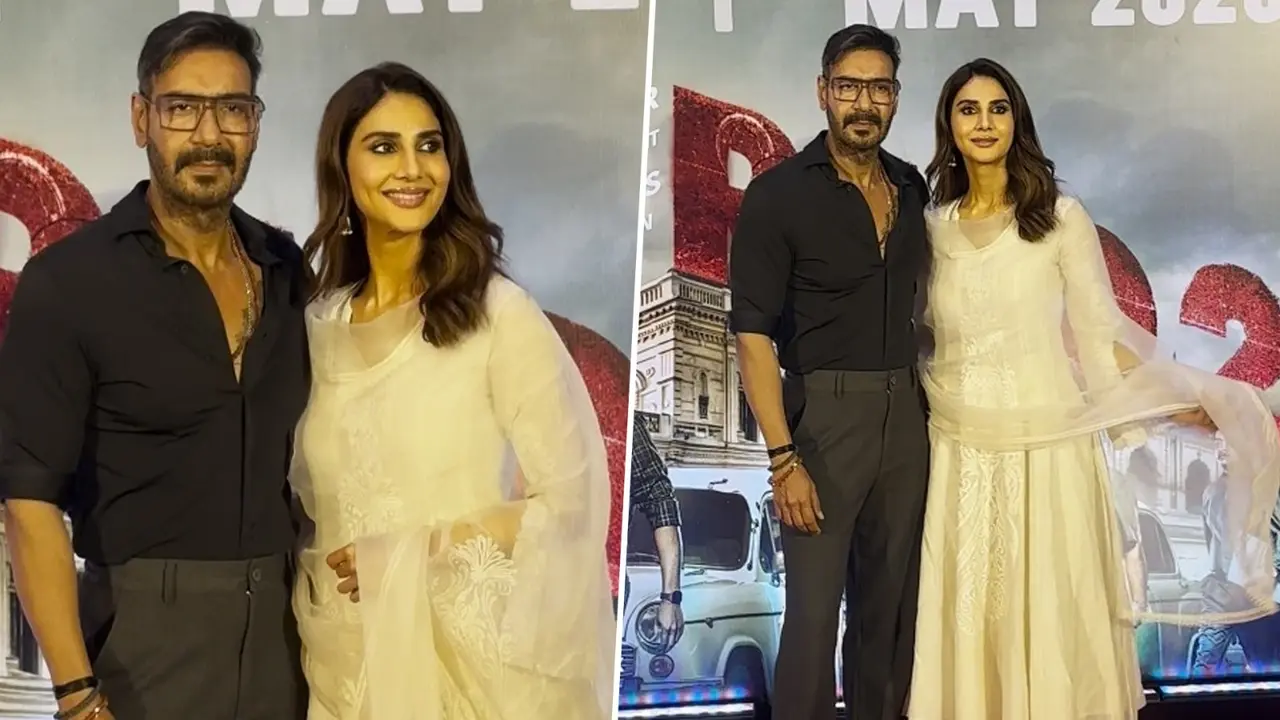 Vaani Kapoor Blocks Out Boycott Calls For Pak Collab With Fawad Khan In Abir Gulaal, Attends Raid 2 Premiere With Ajay Devgn Vaani Kapoor and Ajay Devgn at Raid 2 screening