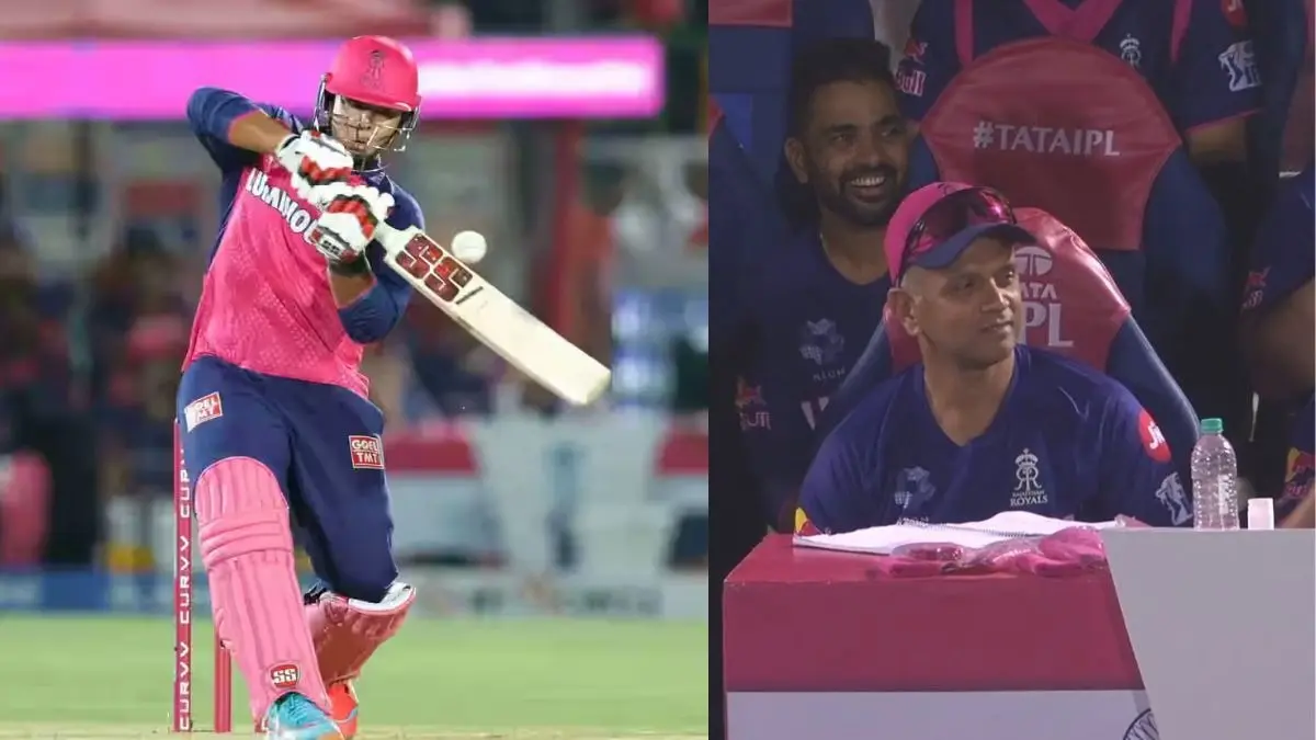 Vaibhav Suryavanshi hit six on IPL debut match RR coach rahul dravid reaction viral video