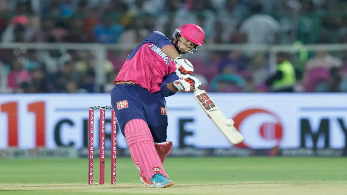 Vaibhav Suryavanshi hits a six in an IPL match