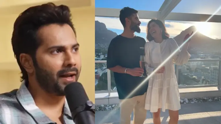Varun Dhawan, Virat Kohli and Anushka Sharma