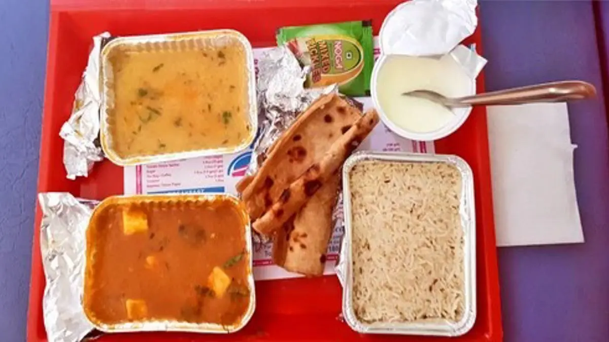 Veg meal costs Rs. 80 in train.