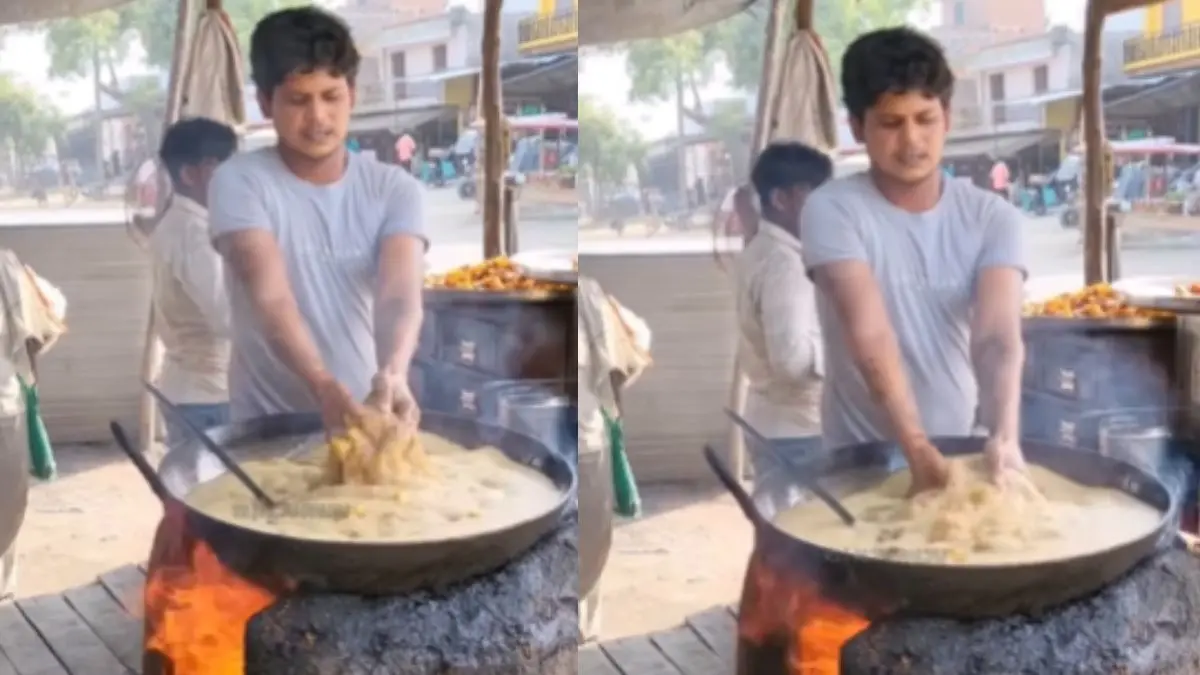 Video of a young man frying pakoras by putting his hand in hot oil goes viral