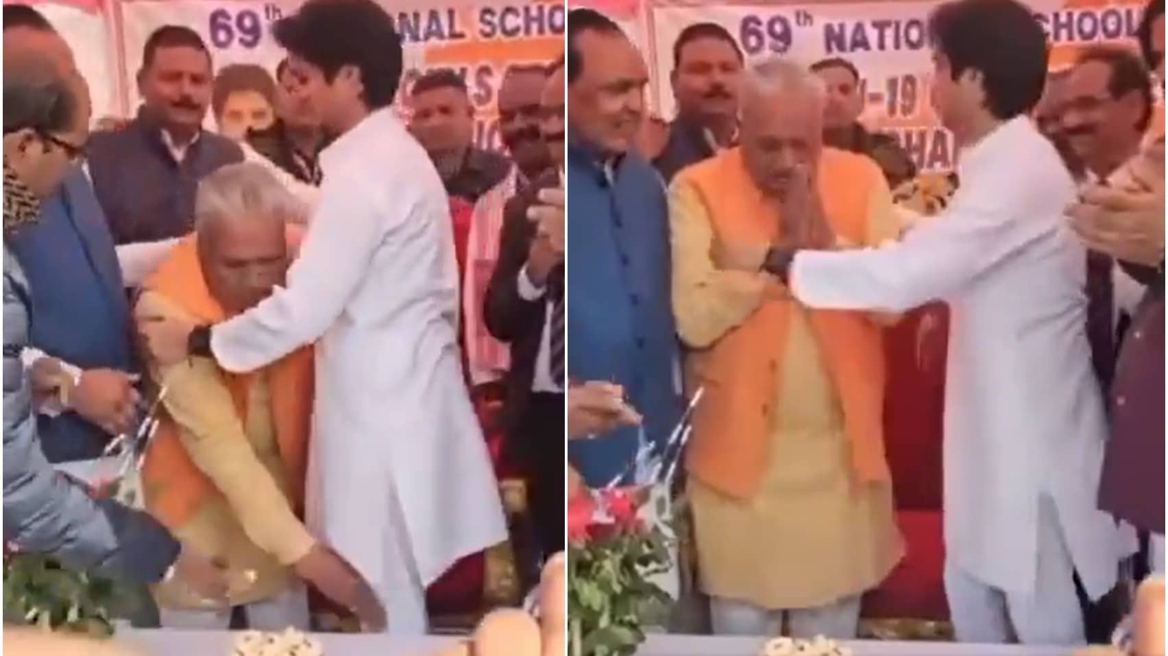 Video Shows 72-Year-Old BJP MLA Touching Feet Of Jyotiraditya Scindia's 30-Year-Old Son