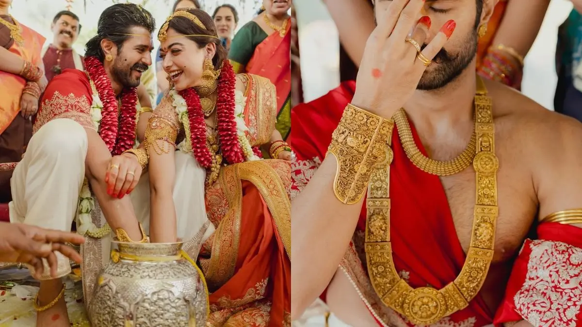 Wedding Of Virosh: Vijay Deverakonda Adds A Regal Touch To His Ensemble With Temple Jewellery Vijay Deverakonda Adds Regal Touch To His Wedding Ensemble