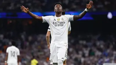 Champions League Knockouts Lineup To Be Decided By Hectic 18-game Finish To Opening Phase Vinicius Junior celebrating after scoring a goal for Real Madrid