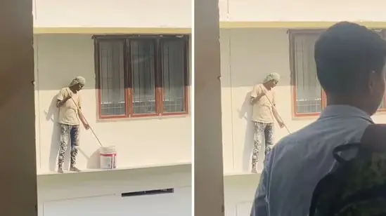Viral Video: Painter Pauses Work to Honour National Anthem as Students Walk By | Watch viral video
