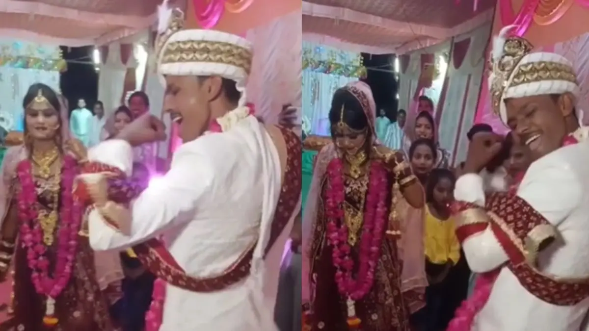 VIRAL VIDEO: दुल्हन को देख दूल्हे से नहीं हुआ कंट्रोल, डांस देखकर हो जाएंगे लोटपोट; नेटिजन्स बोले- बेचारे की पहली शादी है... Viral Video