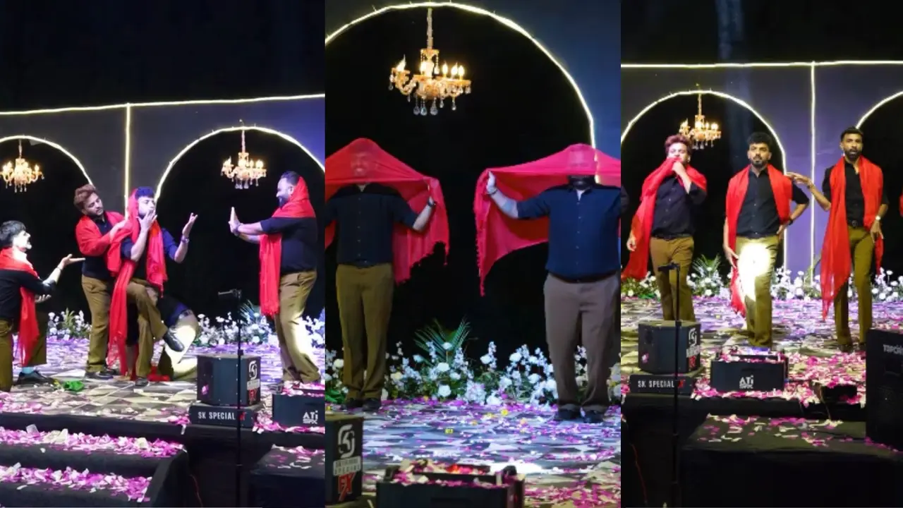 VIRAL: घूंघट ओढ़ स्टेज पर चढ़े दूल्हे के यार, जूही चावला के गाने पर दी धमाकेदार परफॉर्मेंस, लोग बोले- सहेलियां भी शर्मा जाएं; VIDEO Viral Video