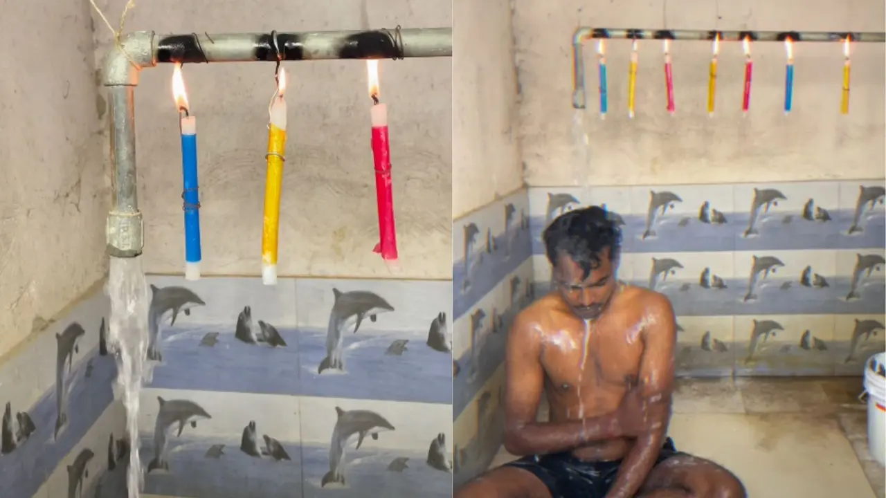 VIRAL: सर्दी में गर्म पानी से नहाने का अल्ट्रा प्रो जुगाड़, शख्स ने मोमबत्ती से बनाया इंस्टेंट गीजर; VIDEO देख लोग हैरान Viral Video