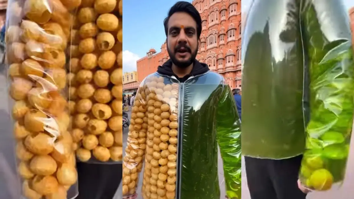 उर्फी जावेद को भी टक्कर! जब गोलगप्पे वाली जैकेट पहन अचानक घूमने लगा शख्स, लोगों के उड़ गए होश- VIDEO VIRAL Viral Video