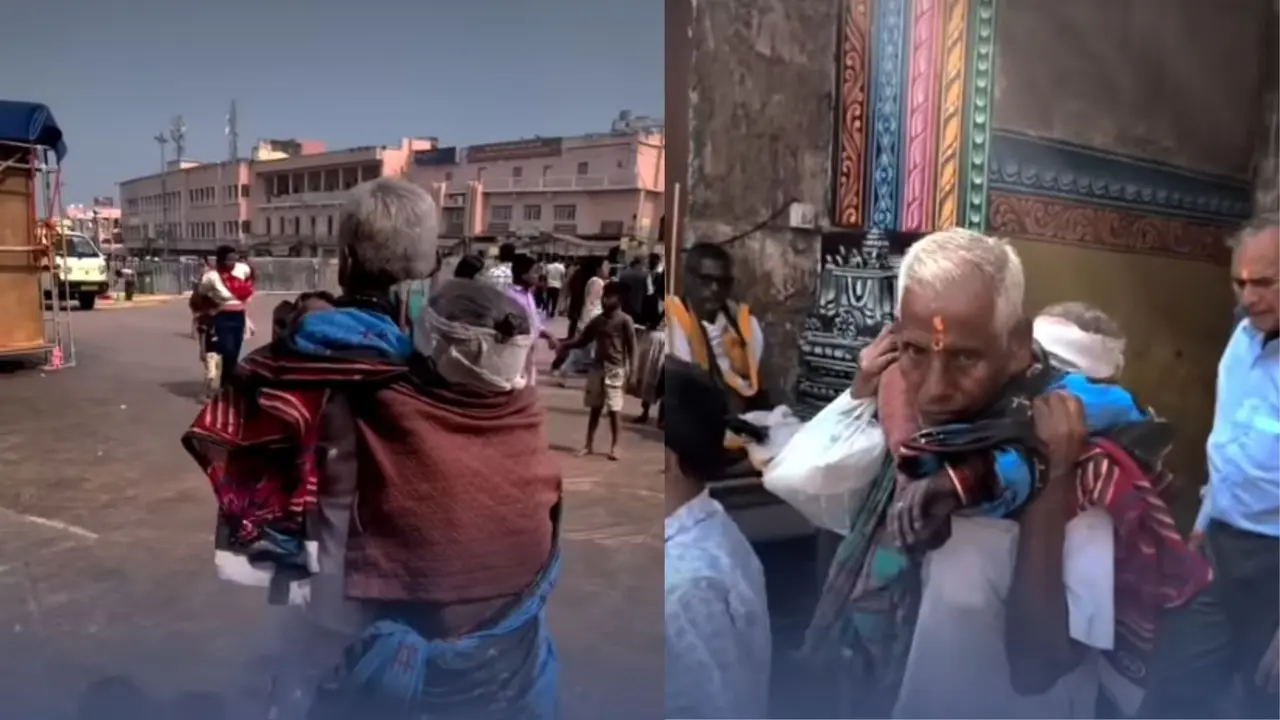 वेलेंटाइन वीक में सच्चे प्यार की मिसाल, बीमार पत्नी को पीठ पर उठाकर जगन्नाथ मंदिर पहुंचा बुजुर्ग पति, VIRAL VIDEO viral video