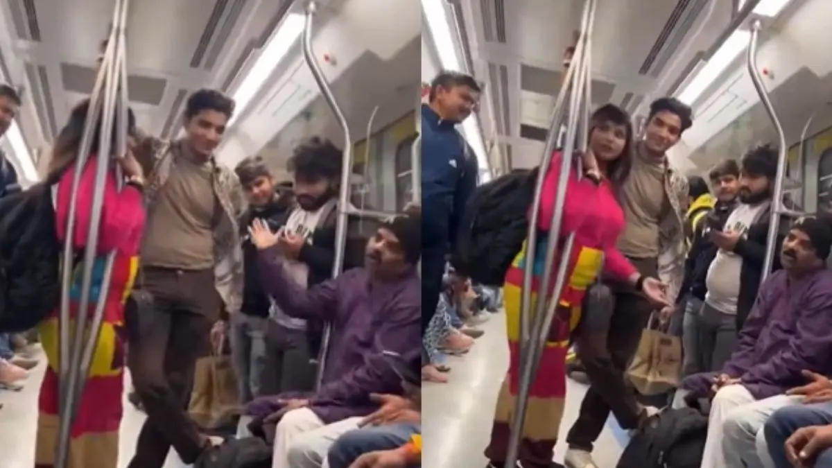 viral video delhi metro Uncle confronts young man and woman on metro causing laughter among the crowd