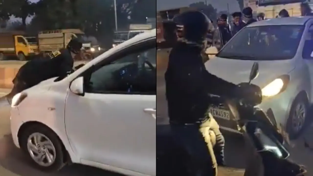Viral Video: Man Hangs On Car Bonnet as His Wife Sits In Car With Lover Viral Video Man Hangs On Car Bonnet in Moradabad