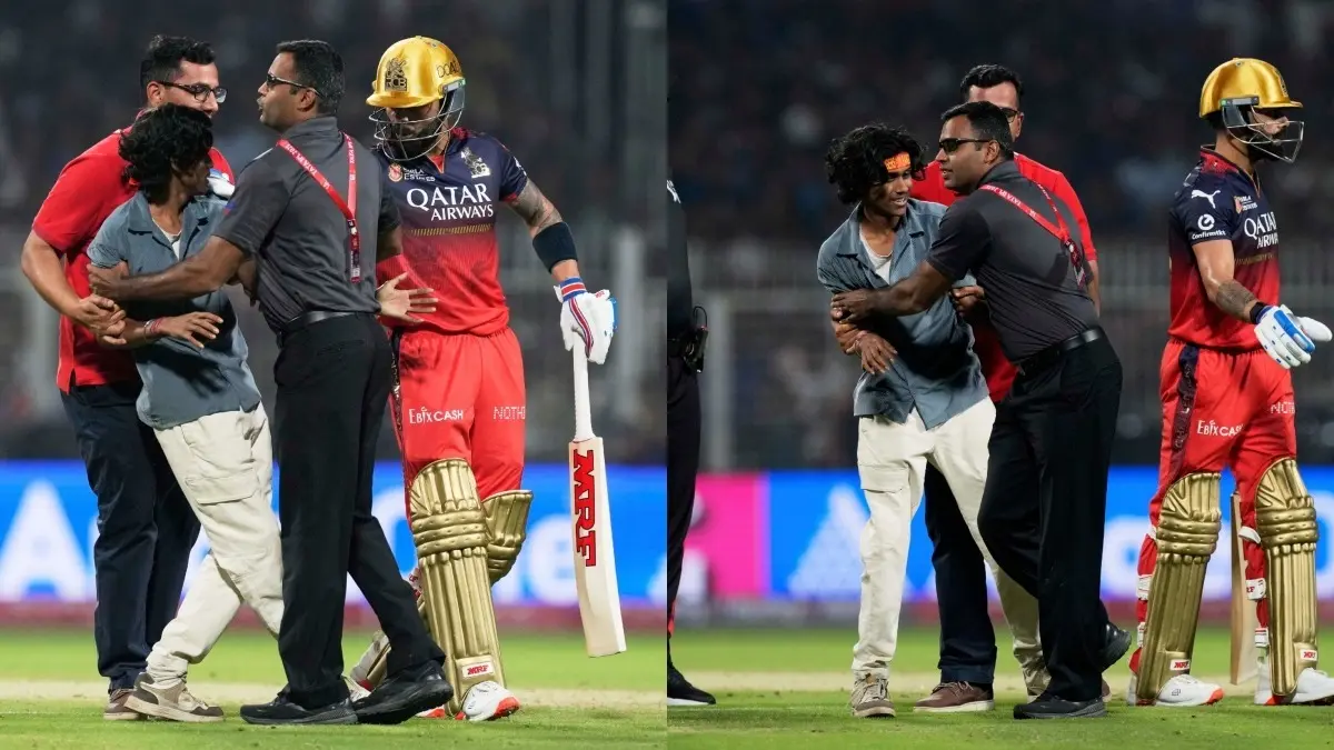 IPL 2025: KKR vs RCB Interrupted As Fans Invade Pitch At Eden Gardens To Touch Virat Kohli's Feet Virat Kohli