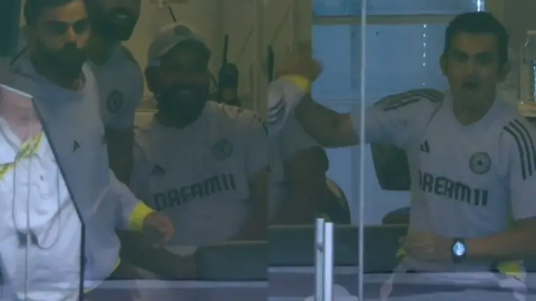 Virat Kohli and Gautam Gambhir celebrate the avoidance of follow-on
