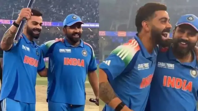 Virat Kohli and Rohit Sharma celebrate India's CT win