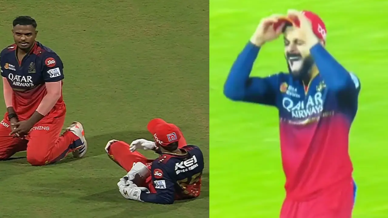 Virat Kohli angry on yash dayal and Jitesh sharma as both collide drops suryakumar Yadav catch rcb vs mi