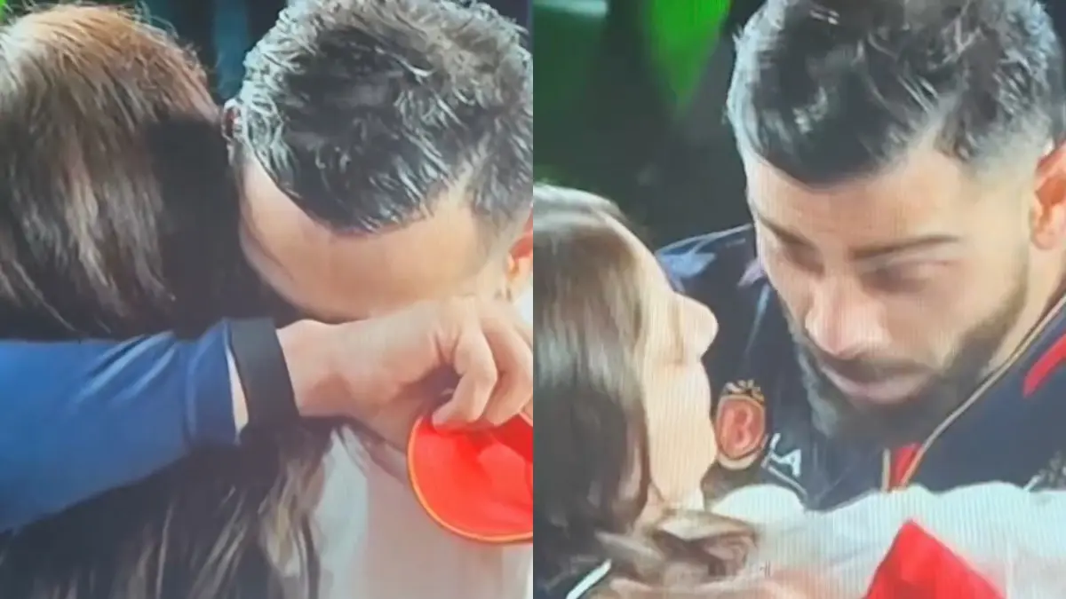Virat Kohli crying like a child Anushka sharma came and hugs him video viral ipl 2025 final winner