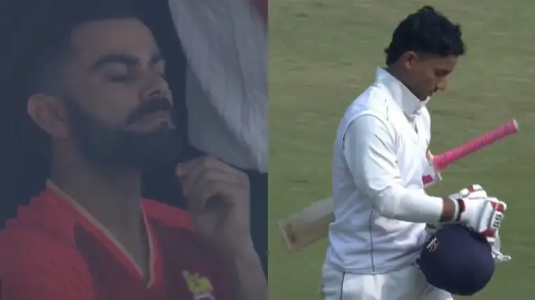 Virat Kohli Closes Eyes In Despair After Skipper Ayush Badoni's Shocking Dismissal At 99 During Ranji Trophy Virat Kohli, Ayush Badoni