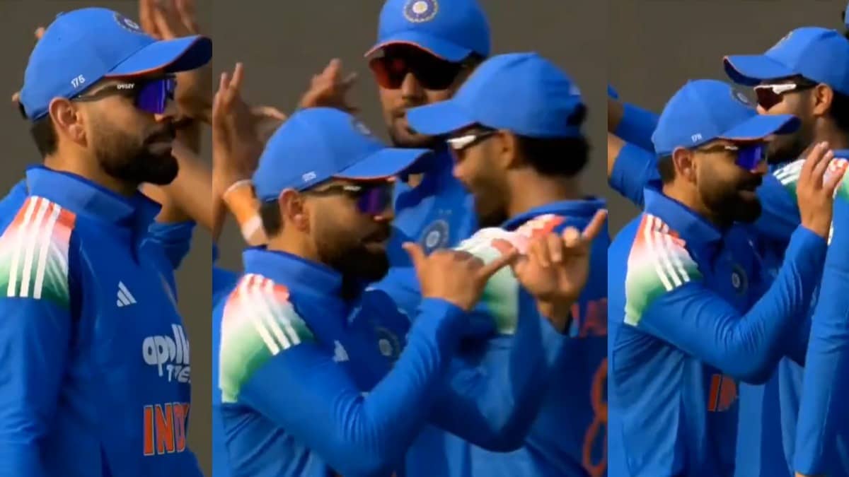 Virat Kohli celebrates Glenn Phillips' wicket