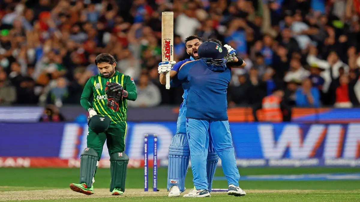 Virat Kohli celebrates India's win over Pakistan in Melbourne