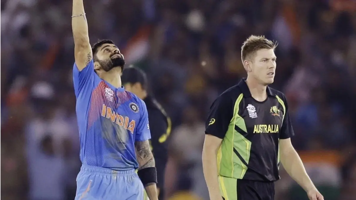 Virat Kohli celebrating after playing a match-winning knock against Australia in T20 World Cup 2016