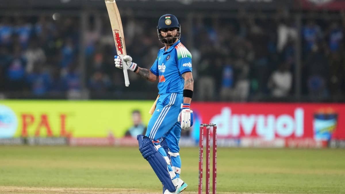 Virat Kohli celebrating after scoring 54th ODI ton