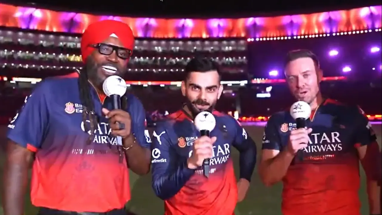 RCB Legends Virat Kohli, AB de Villiers & Chris Gayle Join Forces To Celebrate Franchise’s Maiden Title with ‘Ee Sala Cup Namdu’ Chant Virat Kohli, Chris Gayle, AB de Villiers