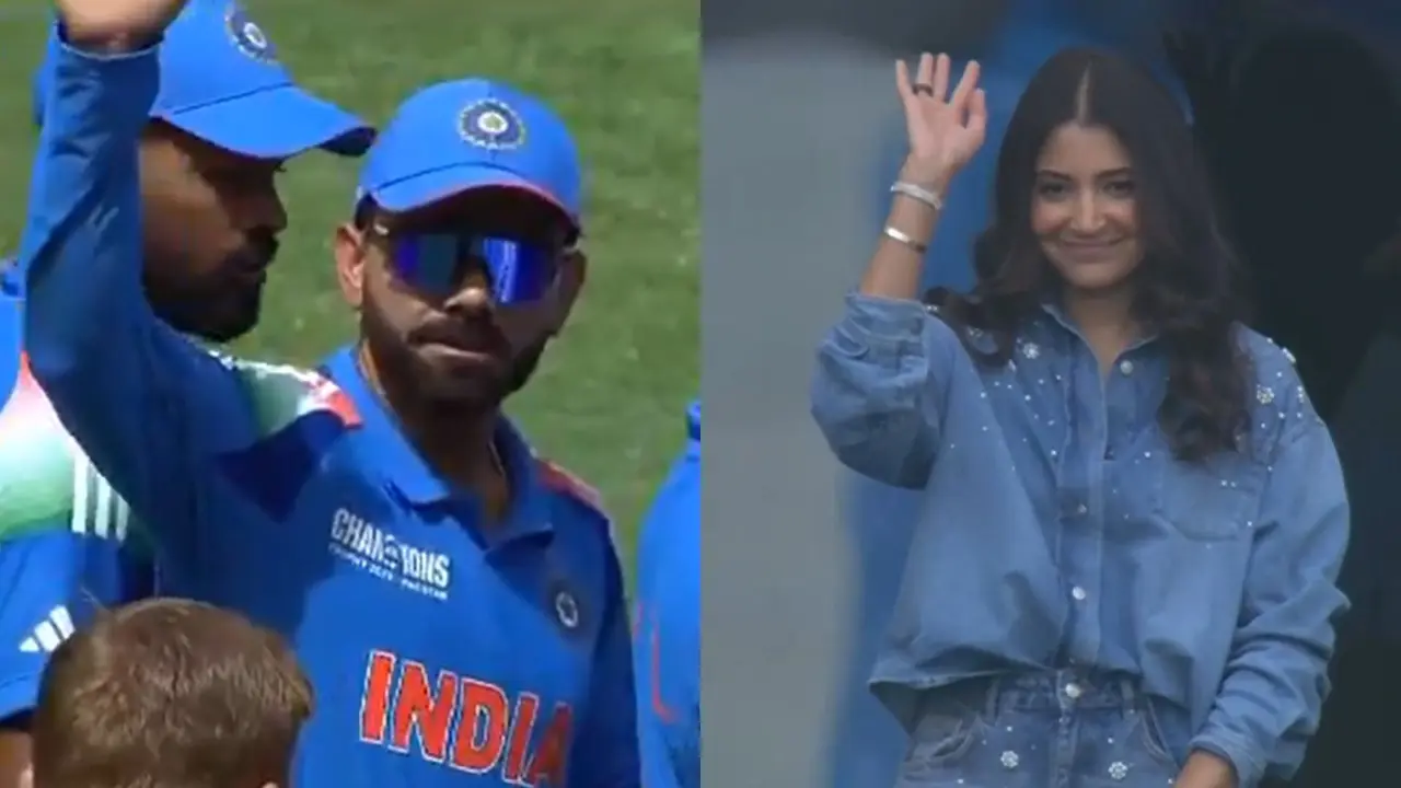 virat kohli hand waving moment with anushka sharma india vs new zealand champions trophy final