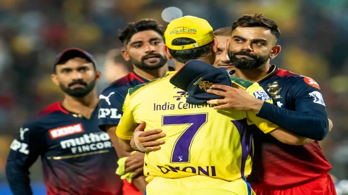 Virat Kohli hugs MS Dhoni after an IPL match