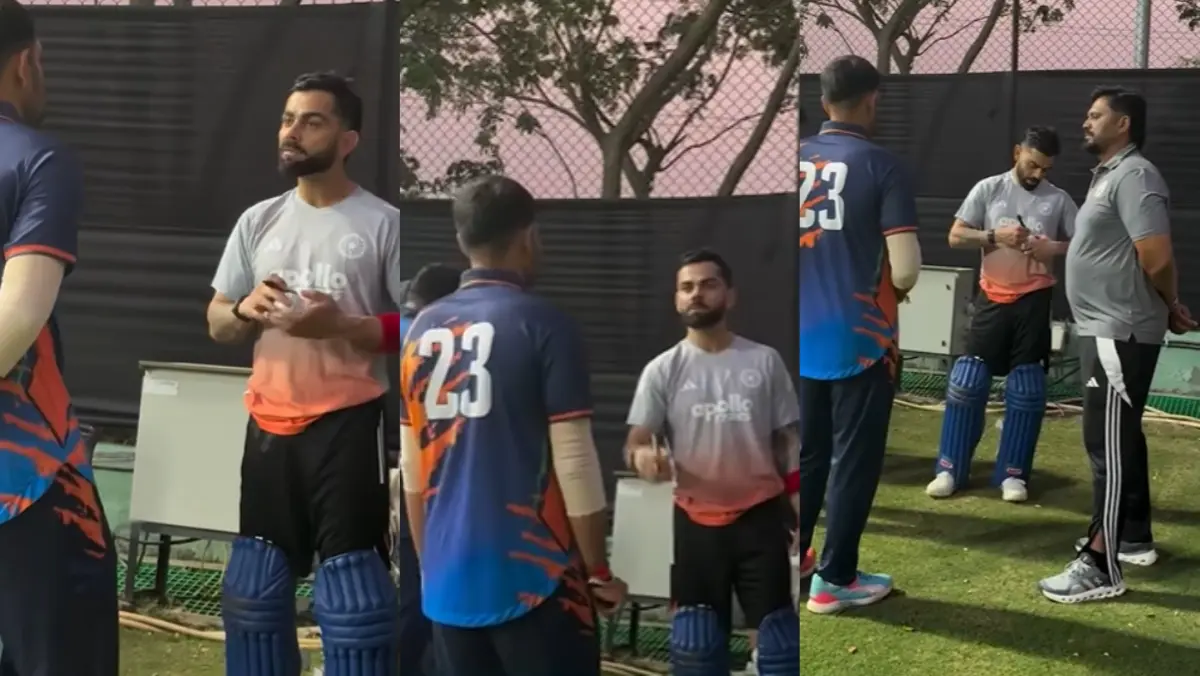 Virat Kohli interacts with young bowler