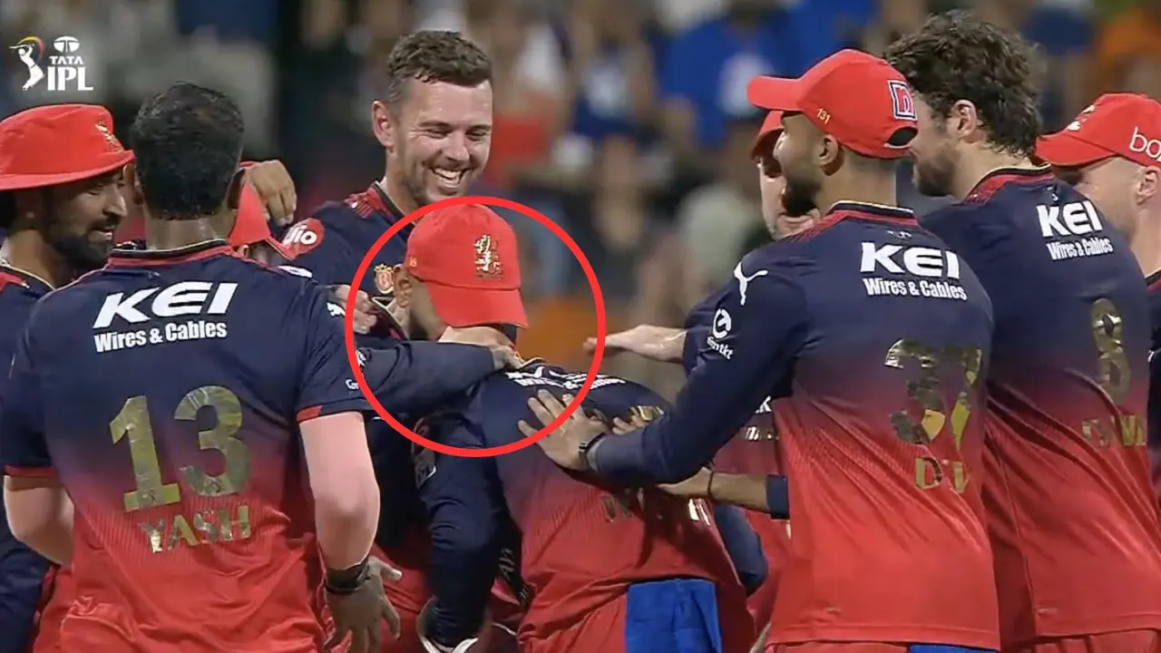 Virat Kohli kisses Jitesh sharma forehead for brilliant DRS reaction viral rcb vs mi