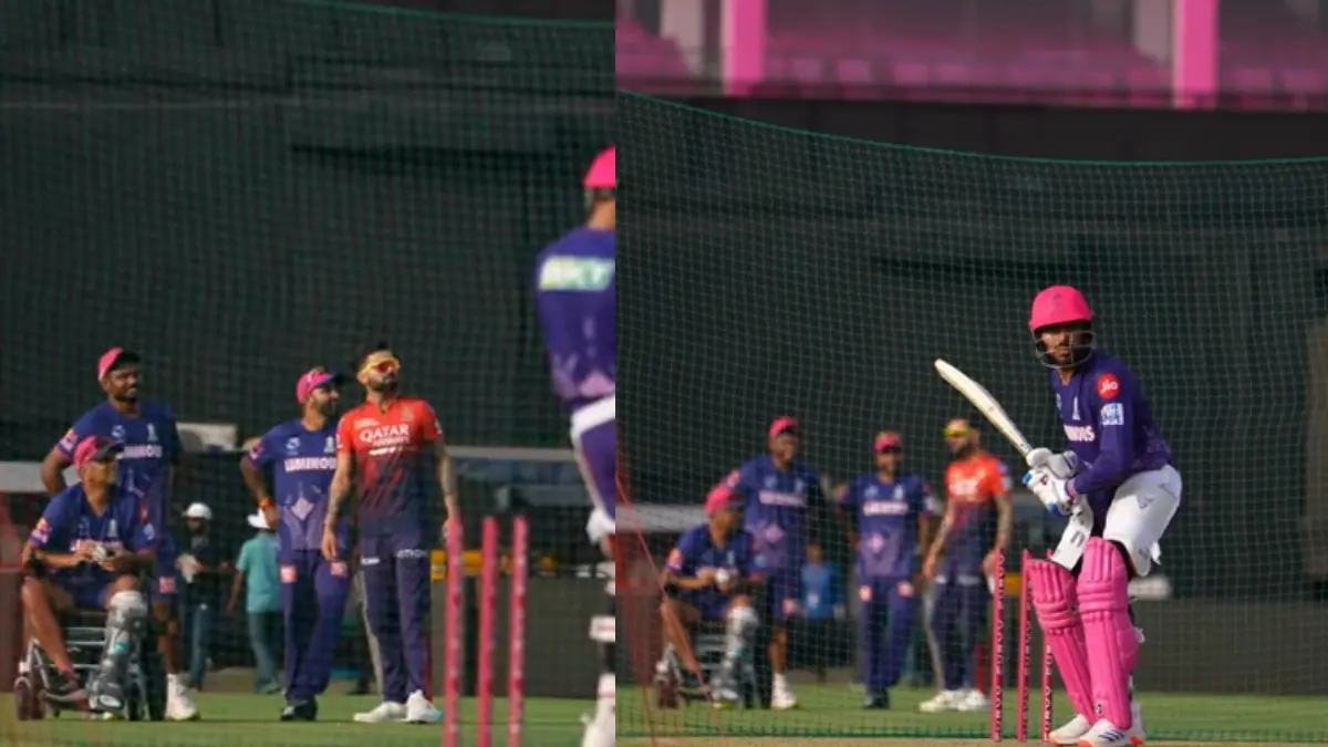 Virat Kohli, Rahul Dravid and Sanju Samson watch Dhruv Jurel bat