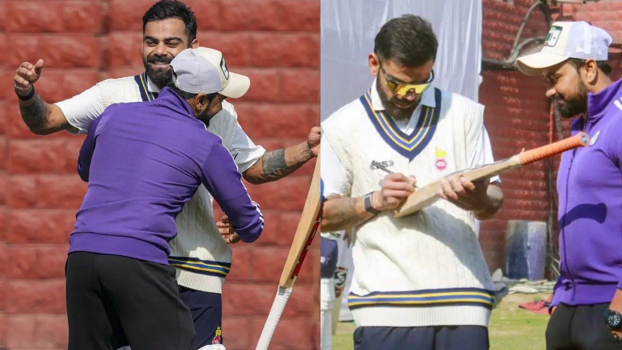 Virat Kohli reached delhi for ranji trophy meet childhood friend and his child