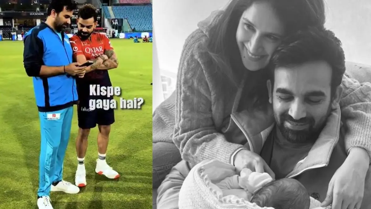 virat kohli seen zaheer khan and Sagarika son fateh singh khan photo ahead of rcb vs lsg match video viral