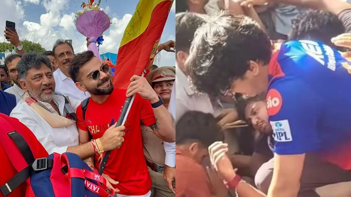 Virat Kohli with Karnataka Deputy CM (L), Scenes From Stampede (R)