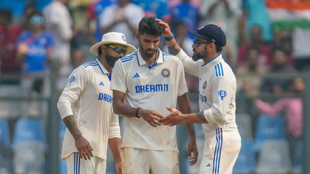 Washington Sundar, Virat Kohli, and Ravindra Jadeja