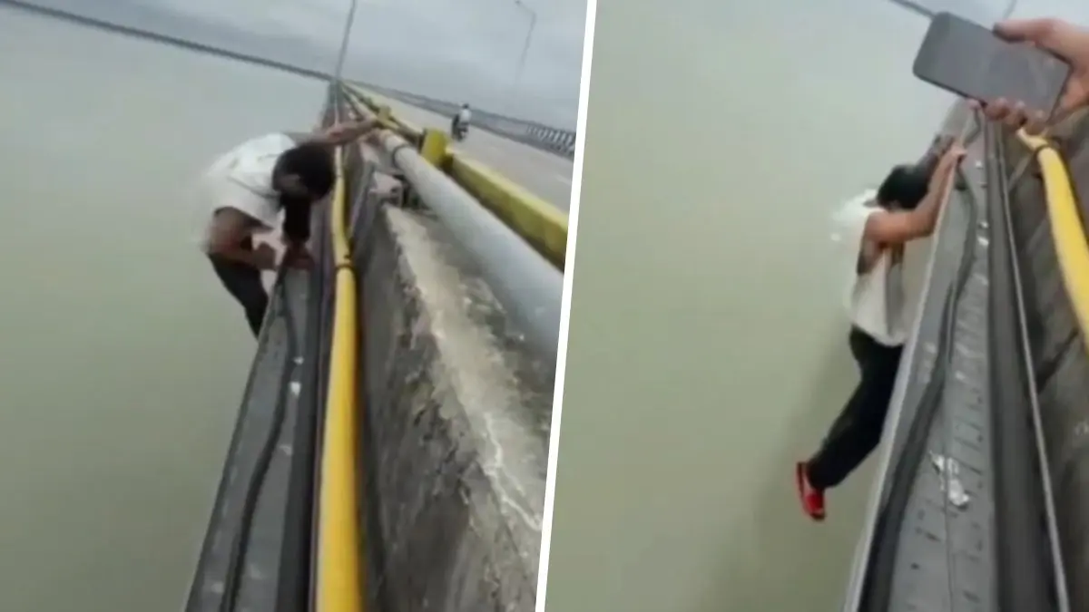 Watch: Man Risks Life To Do Pull-Ups Hanging Off India’s Longest Bridge