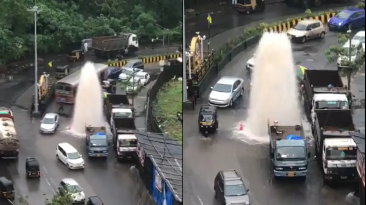 Water Fountain Bursts In Middle Of Chandivali Farm Road In Powai | WATCH Water Fountain Bursts In Middle Of Chandivali Farm Road In Powai, Video Viral