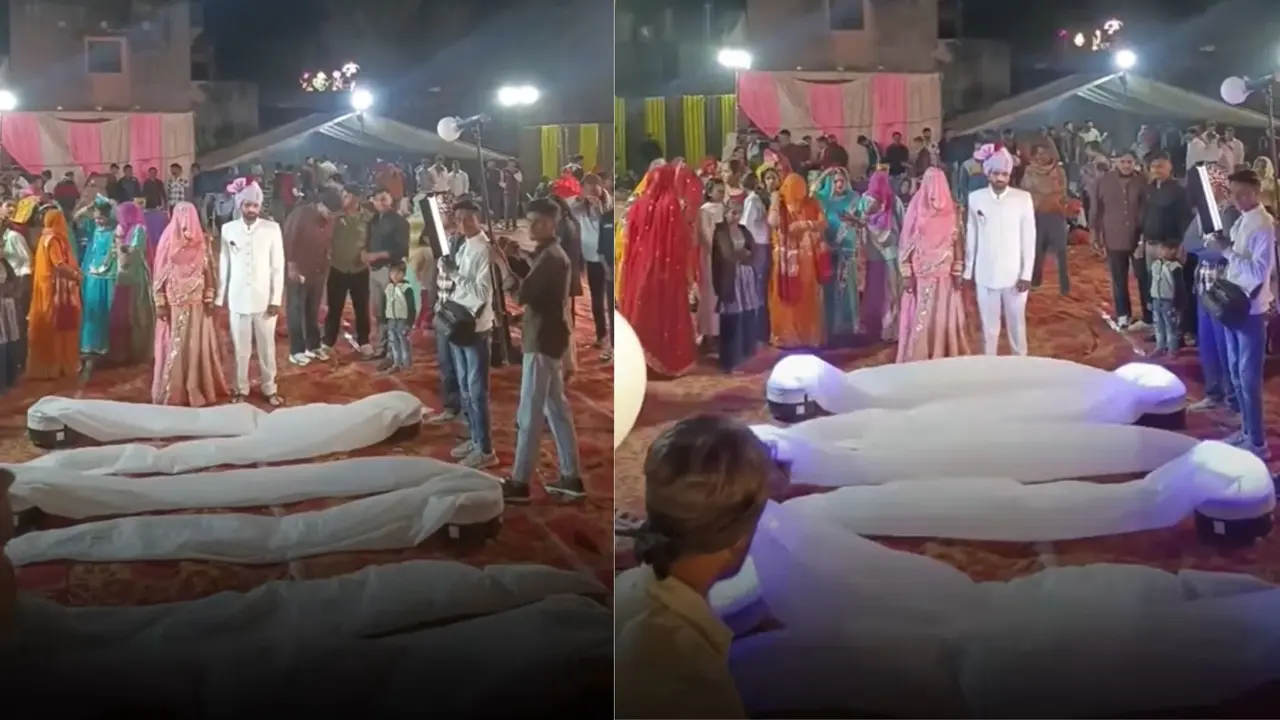 जमीन पर बिछा दीं 'लाशें', तभी हुई हलचल... नहीं देखी होगी शादी में दूल्हा-दुल्हन की ऐसी एपिक एंट्री, VIDEO देख सन्न रह गए लोग Wedding Dulha-Dulhan Unique Entry Viral Video