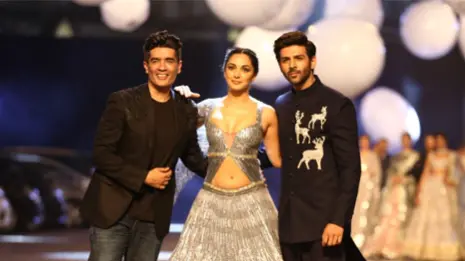 Lakme Fashion Week Turns 25: Memorable Moments From The Runway And Beyond Manish Malhotra with Kiara Advani and Kartik Aaryan at Lakme Fashion Week